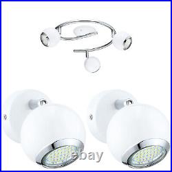 Ceiling Spot Light & 2x Matching Wall Lights White Chrome Round Adjustable Lamp