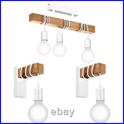 Ceiling Spot Light & 2x Matching Wall Lights White & Wood Trendy Hanging Lamp