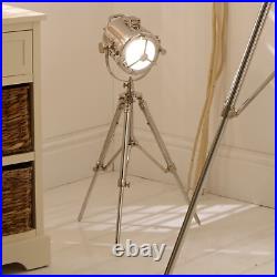 Chrome Tripod Spotlight Table Lamp Industrial Studio Style Adjustable Light Chrome Tripod Spotlight Table Lamp Industrial Studio Style Adjustable Light