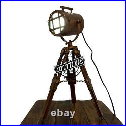 Copper Head Lamp Floor Light Wood Adjustable Height Stand Tripod Night Bedroom L