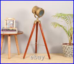 Copper Metal Shade Floor Lamp with Brown Tripod Spotlight Searchlight Home Decor