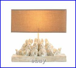 Creative Co-op Whitewashed Rabbit Table Lamp with Sand-Colored Linen Shade 14