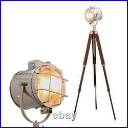 Designer Brown Wooden Tripod Floor Lamp, Contemporary LED Spot Light For Living