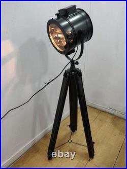 Designer Chrome Vintage Industrial Nautical Spot Light Tripod Floor Lamp Decor