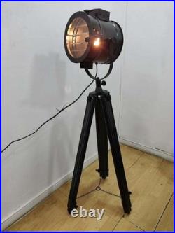 Designer Chrome Vintage Industrial Nautical Spot Light Tripod Floor Lamp Decor