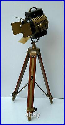 Designer spot light marine floor lamp searchlight with wooden tripod stand gift