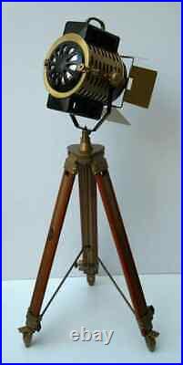Designer spot light marine floor lamp searchlight with wooden tripod stand gift
