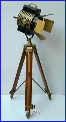 Designer spot light marine floor lamp searchlight with wooden tripod stand gift