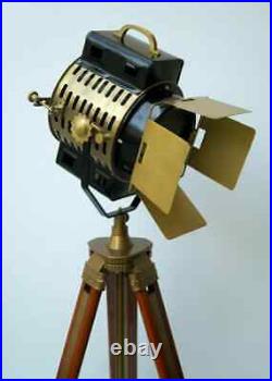 Designer spot light marine floor lamp searchlight with wooden tripod stand gift