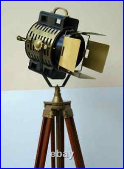 Designer spot light marine floor lamp searchlight with wooden tripod stand gift