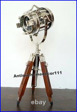 Desk Lamp Studio Home Decorative Wooden Tripod Hollywood Spotlight Searchlight