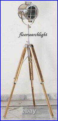 Floor Lamp Modern Home Decor Nautical Searchlight Chrome Spot Light Tripod