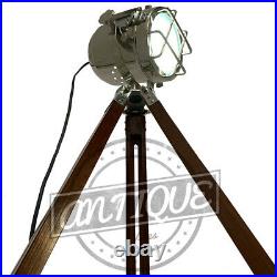 Floor Lamp Nautical Wood Tripod Studio Searchlight Vintage Modern Spot Light LED