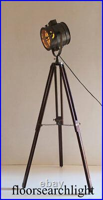 Floor Lamp Spotlight Tripod Stand Nautical Hollywood Vintage Industrial Marine