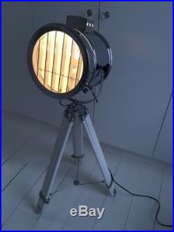 Floor White Metal Searchlight Spotlight Lamp With Beech Tripod Home Decor