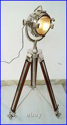 Floor lamp spotlight wooden tripod designer nautical vintage searchlight focus