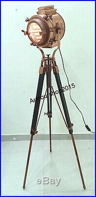Floor nautical copper finish spot search lamp designer light with tripod stand