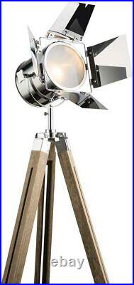 Globo Evy Floor Lamp Spotlight Chrome Metal Wood Silver 140cm H