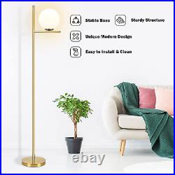 Gold LED Floor Lamp with Frosted Glass Globe3000K Warm White Modern