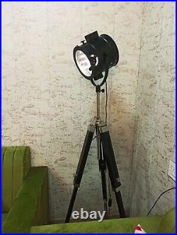 Handmade Black Floor Lamp With Adjustable Tripod Marine Studio Searchlight Decor