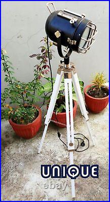 Handmade Floor Lamp WithBlack Coating WithWooden Tripod Stand Studio Searchlight