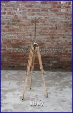 Handmade Shade Floor Lamp Teak Wooden Adjustable Tripod Floor Lamp Decor