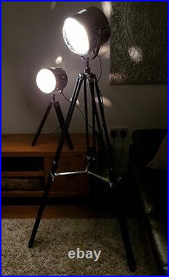 Hector Industrial Tripod Floor Lamp Photography Style Spotlight Black and Chrome