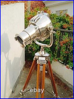 Hollywood Spotlight Floor Lamp Wooden Tripod Searchlight Vintage Nautical Light