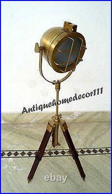 Hollywood Vintage Antique Table Lamp Brown Tripod Lighting Searchlight Spotlight
