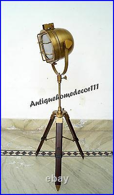 Hollywood Vintage Antique Table Lamp Brown Tripod Lighting Searchlight Spotlight