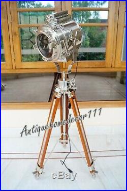 Hollywood spot light tripod vintage theater stage wooden chrome revolving stand