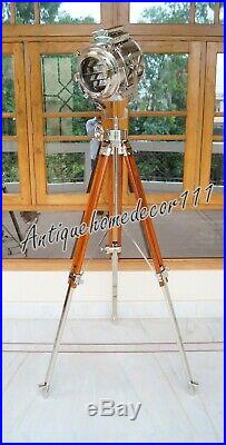 Hollywood spot light tripod vintage theater stage wooden chrome revolving stand