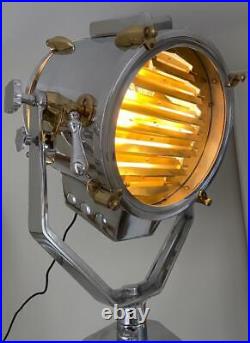 Huge Spotlight Tripod Floor Standard Lamp Aluminium & Brass 206cm High