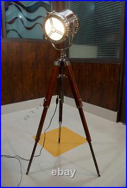 Industrial DESIGNER Chrome Nautical SPOT LIGHT Tripod Floor LAMP