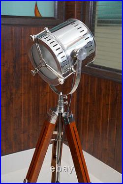 Industrial DESIGNER Chrome Nautical SPOT LIGHT Tripod Floor LAMP