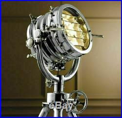 Industrial DESIGNER Chrome Nautical SPOT LIGHT Tripod Floor LAMP Decor