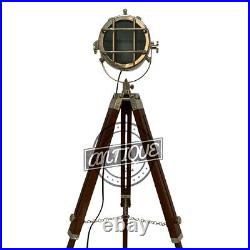 Industrial Floor Lamp Vintage Retro Lampshade Silver Spotlamps Wood Stand Tripod