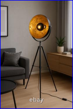 Industrial Tripod Floor Lamp Black Copper Reflector Spotlight 160cm Tall New