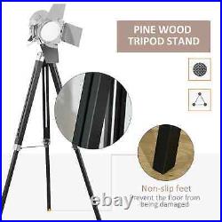 Industrial Tripod Floor Lamp, Nautical Cinema Standing Spotlight with Wood Legs
