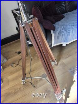 Industrial Tripod Floor Lamp Wood & Metal Chrome Spotlight Adjustable E27 140cm