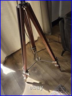 Industrial Tripod Floor Lamp Wood & Metal Chrome Spotlight Adjustable E27 140cm