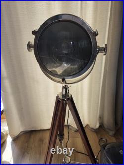 Industrial Tripod Floor Lamp Wood & Metal Chrome Spotlight Adjustable E27 140cm