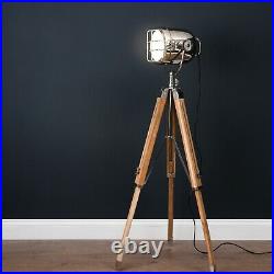 Industrial Vintage Style Brown Silver Spotlight Tripod Floor Lamp (H19812) 140cm
