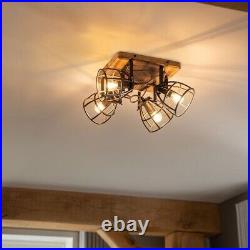 Industrial spotlight black with wood adjustable 4-light ceiling light RRP £179