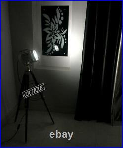 LED NIGHT BEDSIDE FLOOR LAMP with WOODEN TRIPOD VINTAGE NAUTICAL SPOT SEARCHLIGHT