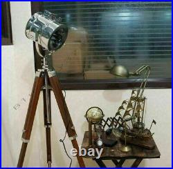 Lamp Vintage Searchlight Spot Light Wooden Tripod Floor Nautical Stand Studio