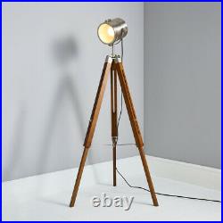 Litecraft Acton Floor Lamp Tripod Spotlight Styled E27 Base Satin Nickel