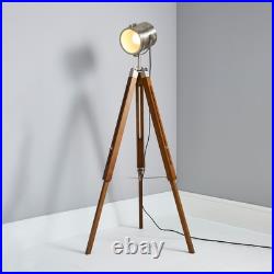 Litecraft Acton Tripod Floor Lamp Spotlight Styled E27 Base Satin Nickel