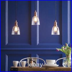 Litecraft Ceiling Pendant Bar Industrial Glass Shaded 3 Light Copper, Clear