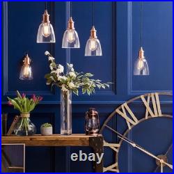 Litecraft Ceiling Pendant Bar Industrial Glass Shaded 3 Light Copper, Clear